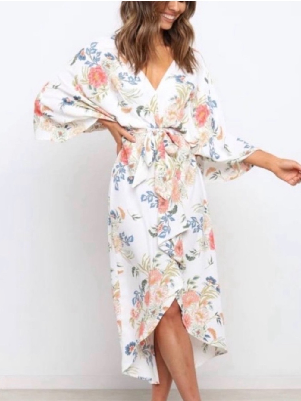 Petal & Pup White Floral Prescott Kimono Wrap Maxi Dress Size 2 Boho Cottagecore